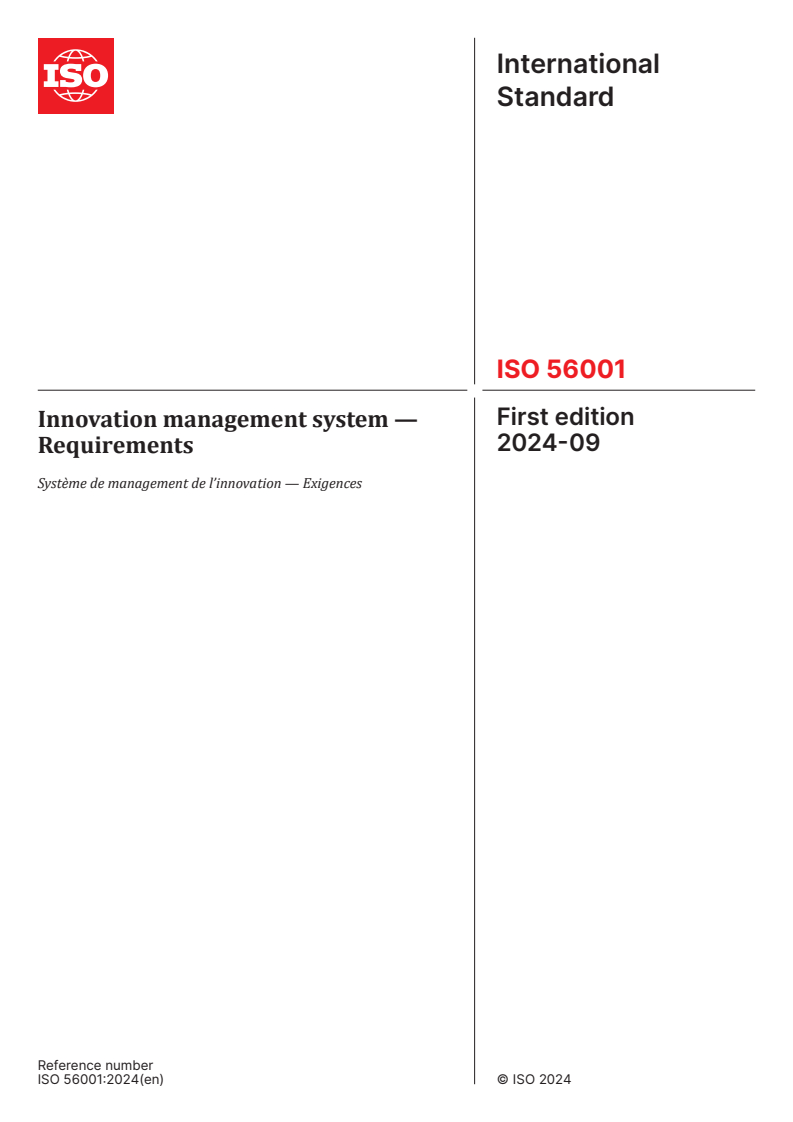 ISO 56001:2024 - Innovation management system — Requirements
Released:10. 09. 2024