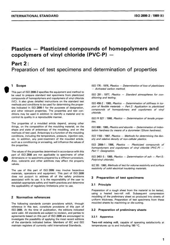 ISO 2898-2:1989 - Plastics -- Plasticized compounds of homopolymers and copolymers of vinyl chloride (PVC-P)