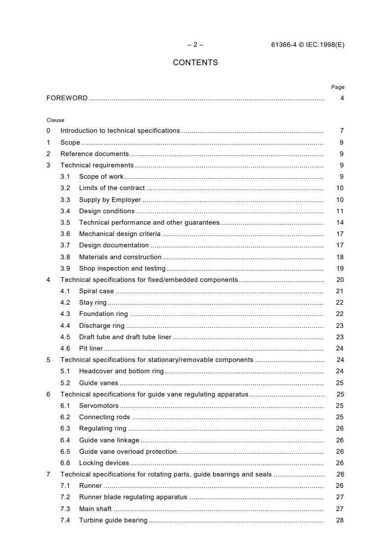 IEC TR 61366-4:1998 IEC TR 61366-4:1998 - Hydraulic turbines, storage pumps and pump-turbines - Tendering Documents - Part 4: Guidelines for technical specifications for Kaplan and propeller turbines - Page 4 preview