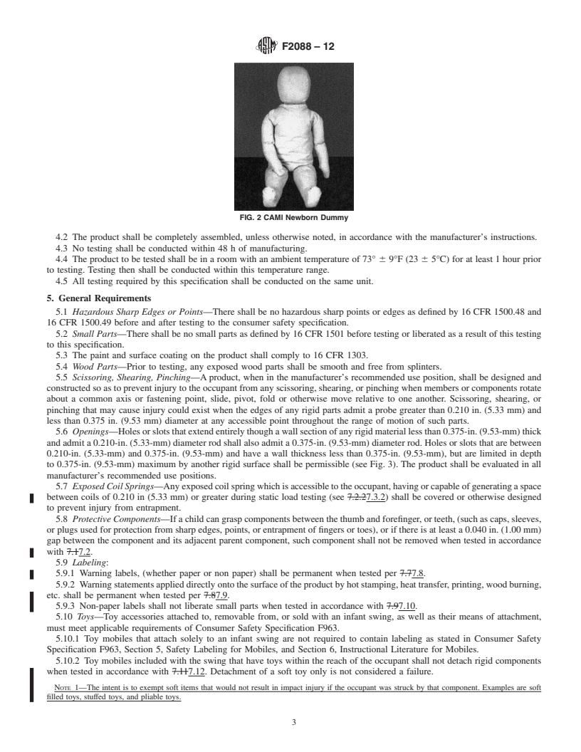 REDLINE ASTM F2088-12 - Standard Consumer Safety Specification for Infant Swings