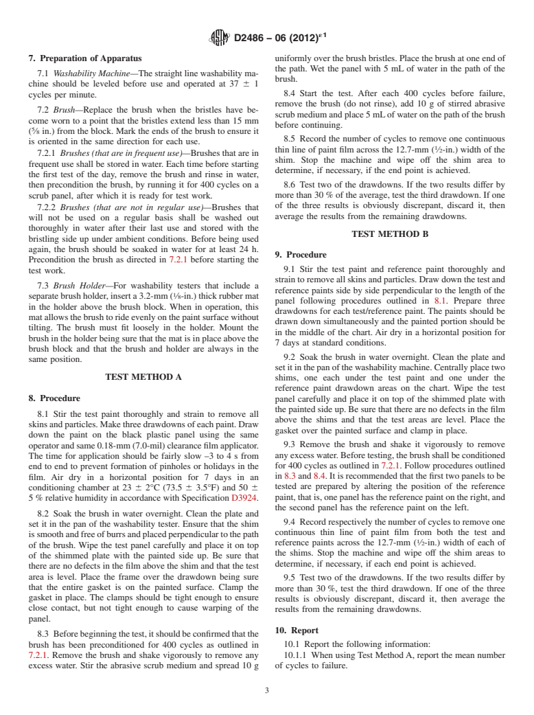 ASTM D2486-06(2012)e1 - Standard Test Methods for Scrub Resistance of Wall Paints