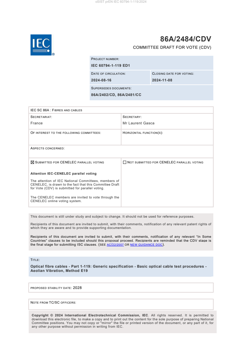 prEN IEC 60794-1-119:2024