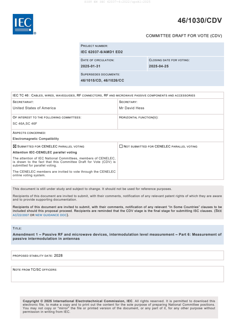 EN IEC 62037-6:2022/oprA1:2025