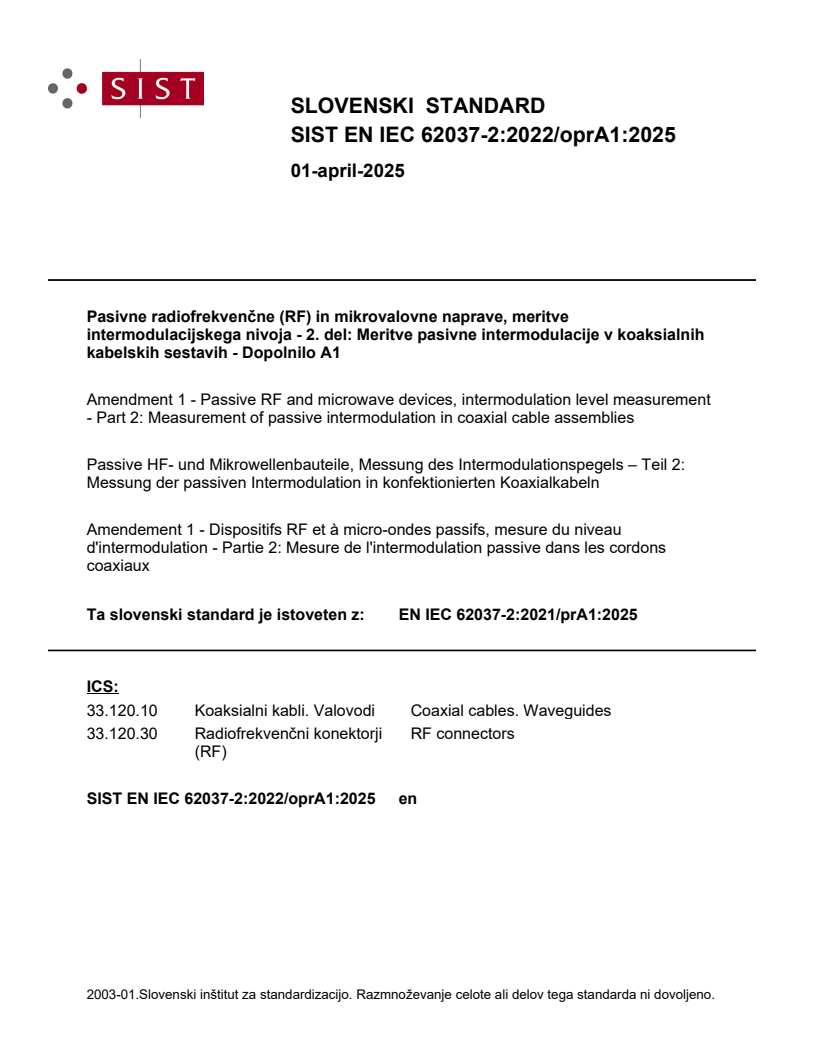 EN IEC 62037-2:2022/oprA1:2025 - BARVE