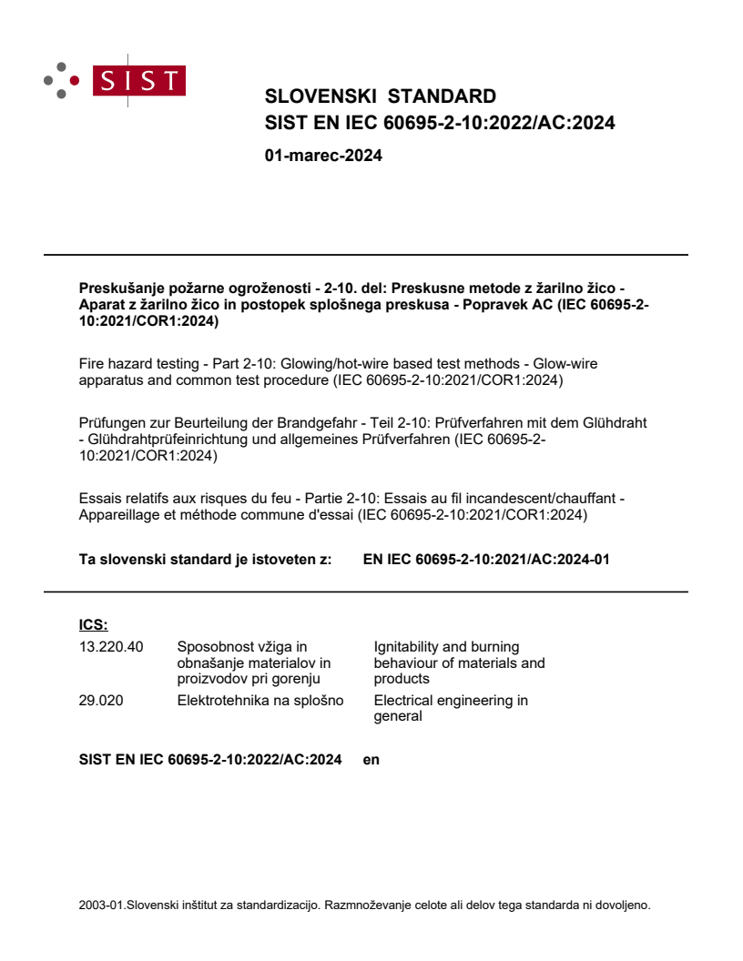 EN IEC 60695-2-10:2022/AC:2024 - BARVE