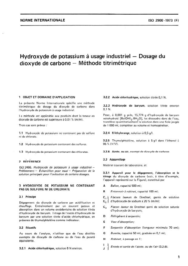ISO 2900:1973 - Hydroxyde de potassium a usage industriel -- Dosage du dioxyde de carbone -- Méthode titrimétrique