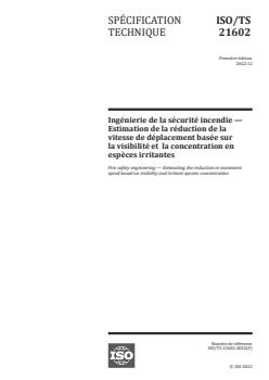 ISO/TS 21602:2022 - Fire safety engineering — Estimating the reduction in movement speed based on visibility and irritant species concentration
Released:21. 12. 2022 - Page 1 preview