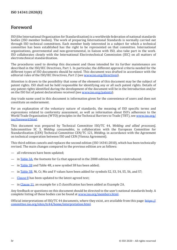ISO 14341:2020 ISO 14341:2020 - Welding consumables -- Wire electrodes and weld deposits for gas shielded metal arc welding of non alloy and fine grain steels -- Classification - Page 4 preview