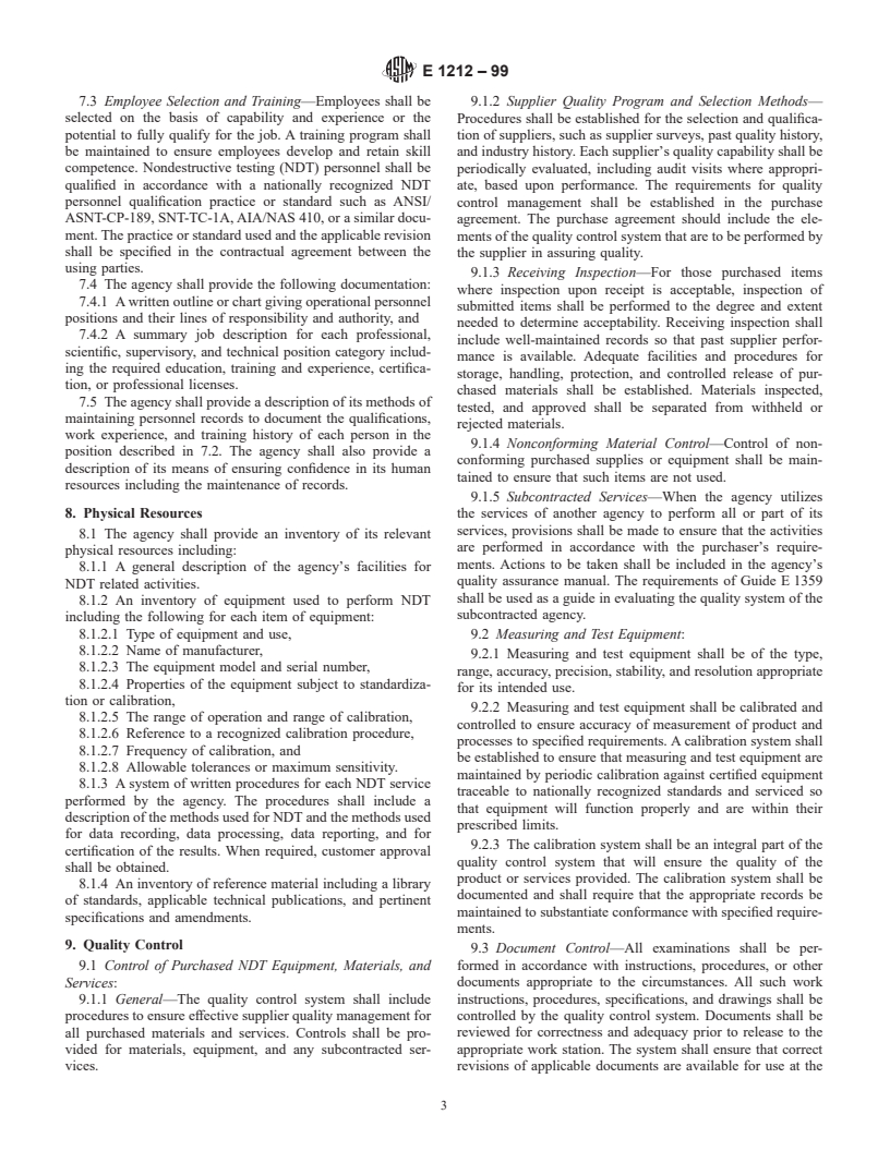 ASTM E1212-99 - Standard Practice for Quality Control Systems for Nondestructive Testing Agencies