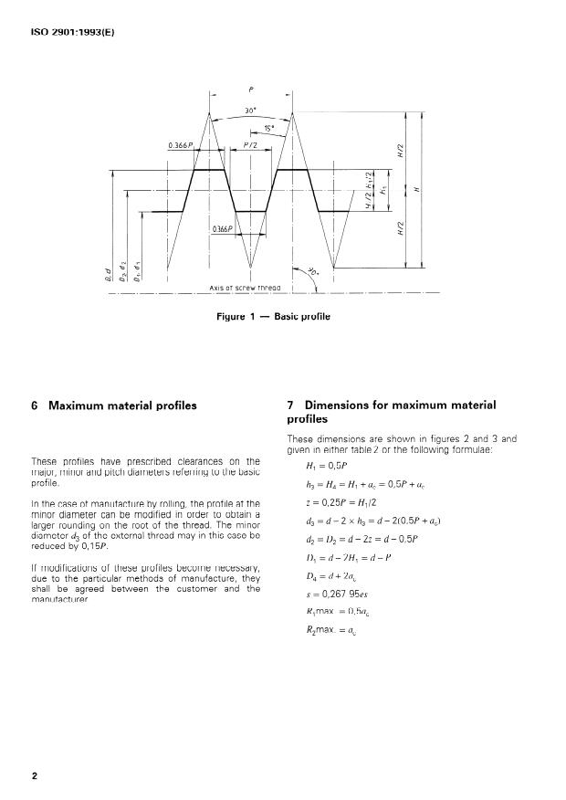 ISO 2901:1993 ISO 2901:1993 - ISO metric trapezoidal screw threads -- Basic profile and maximum material profiles - Page 4 preview