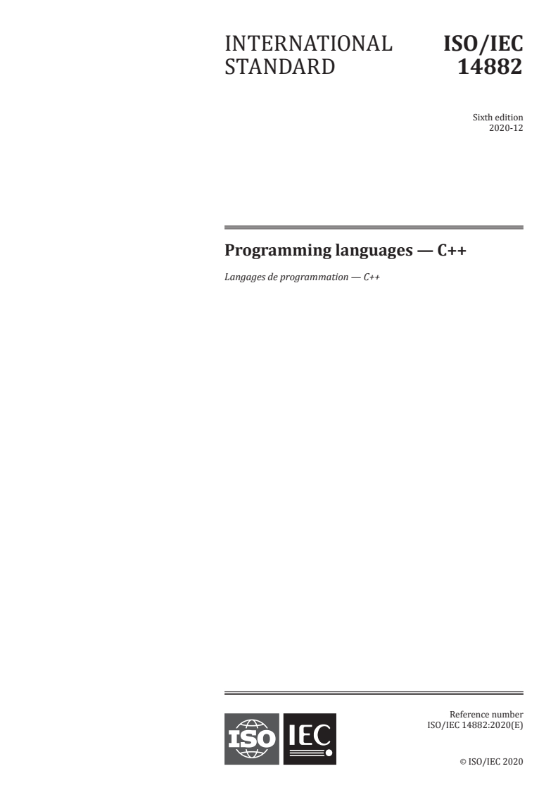 ISO/IEC 14882:2020 - Programming languages — C++
Released:12/15/2020