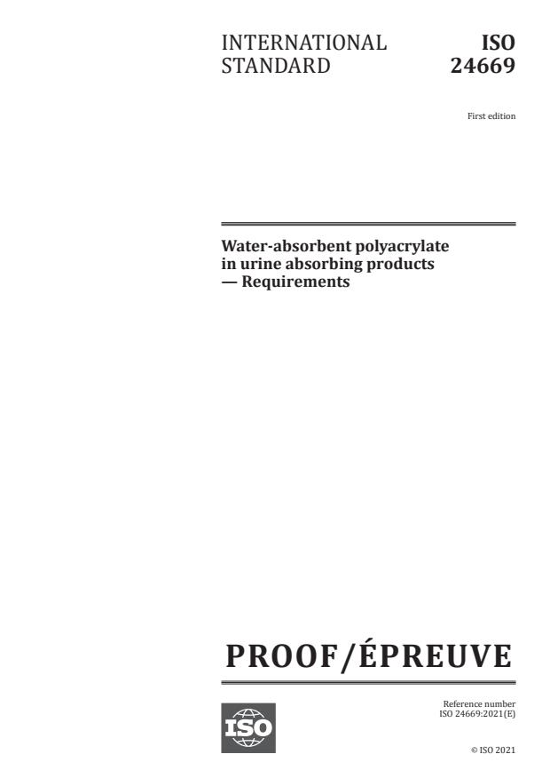 ISO/PRF 24669:Version 07-avg-2021 - Water-absorbent polyacrylate in urine absorbing products -- Requirements