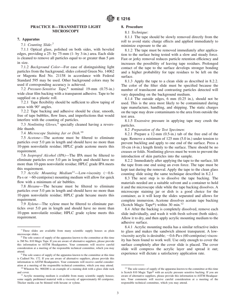 ASTM E1216-99 - Standard Practice for Sampling for Particulate Contamination by Tape Lift