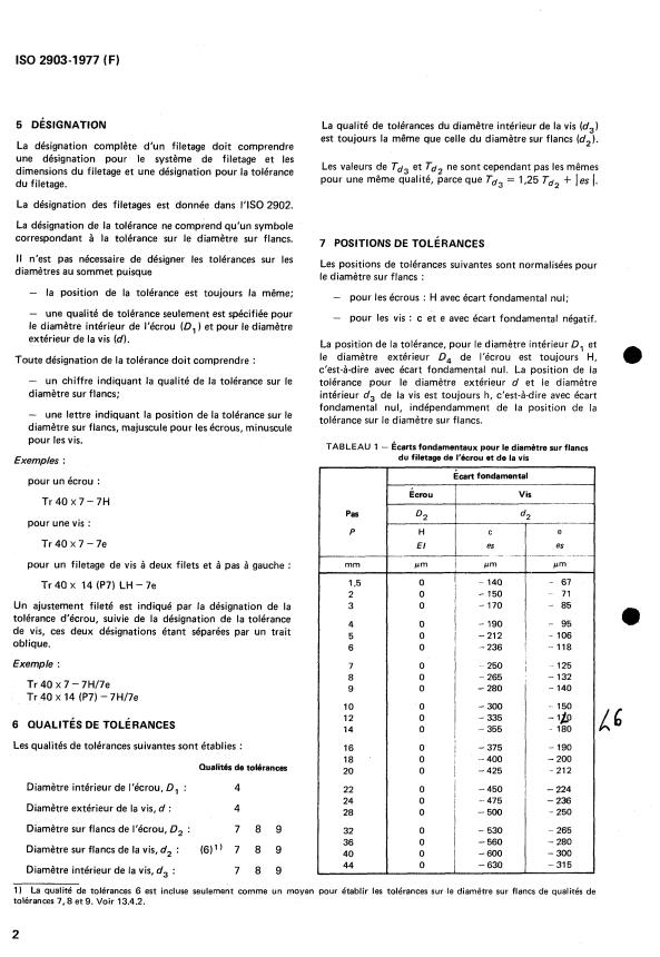 ISO 2903:1977 ISO 2903:1977 - Filetages métriques trapézoidaux ISO -- Tolérances - Page 4 preview