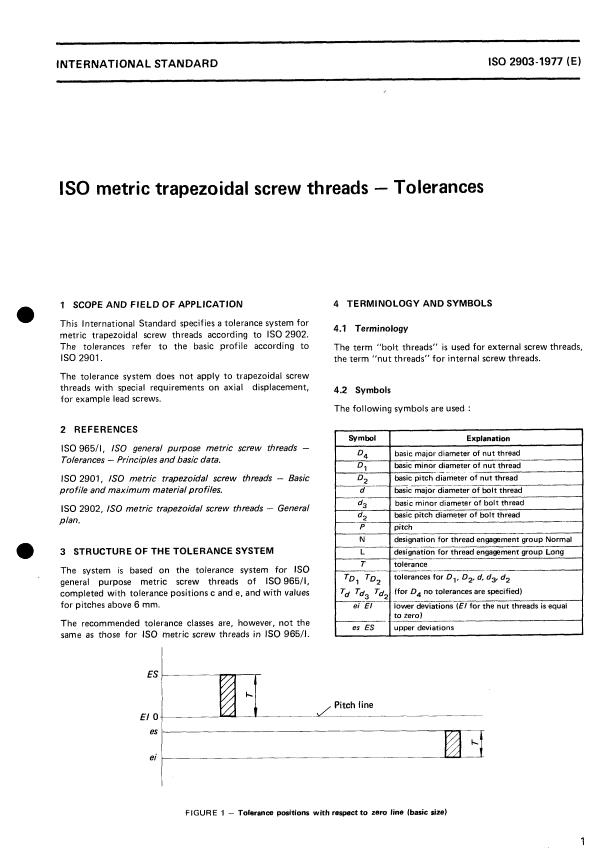 ISO 2903:1977 - ISO metric trapezoidal screw threads -- Tolerances