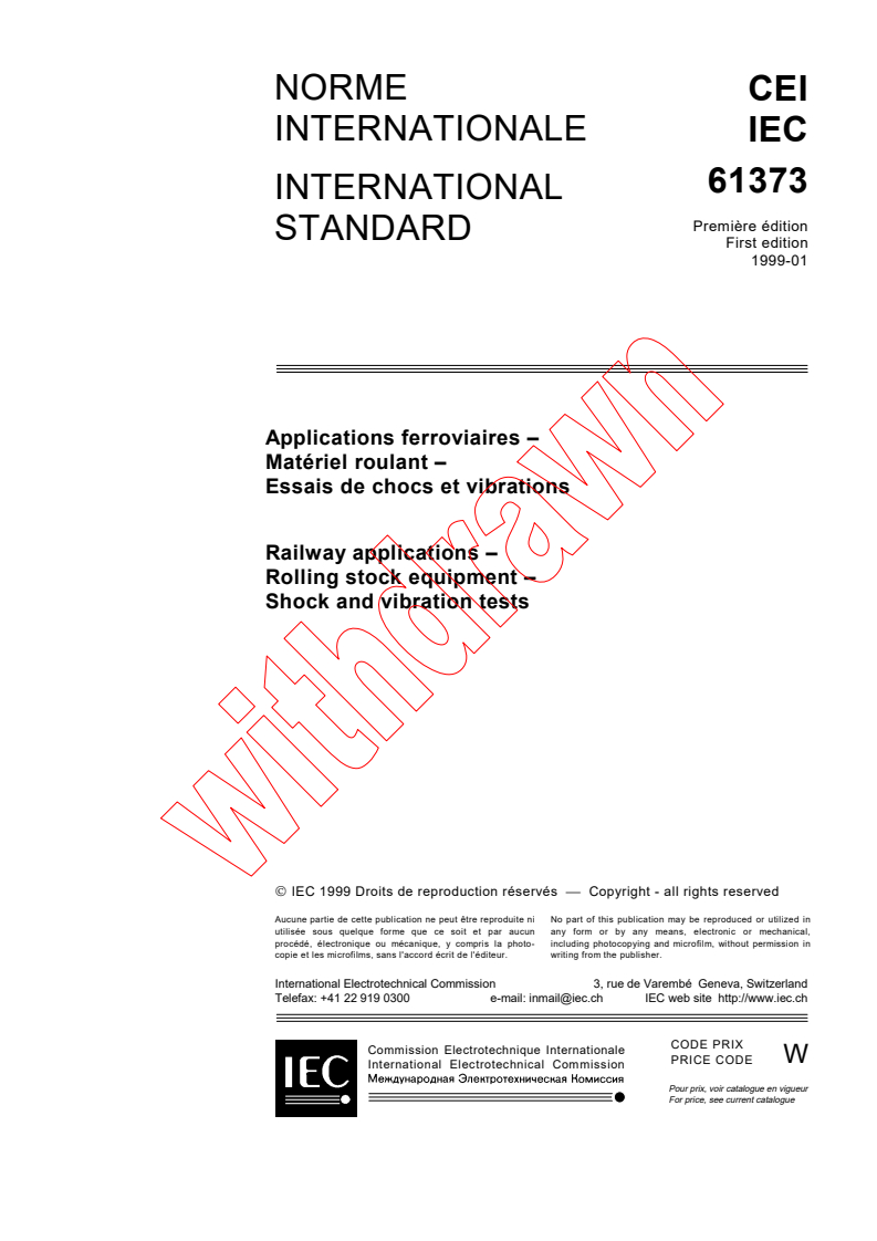 IEC 61373:1999 - Railway applications - Rolling stock equipment - Shock and vibration tests
Released:1/7/1999
Isbn:2831846390