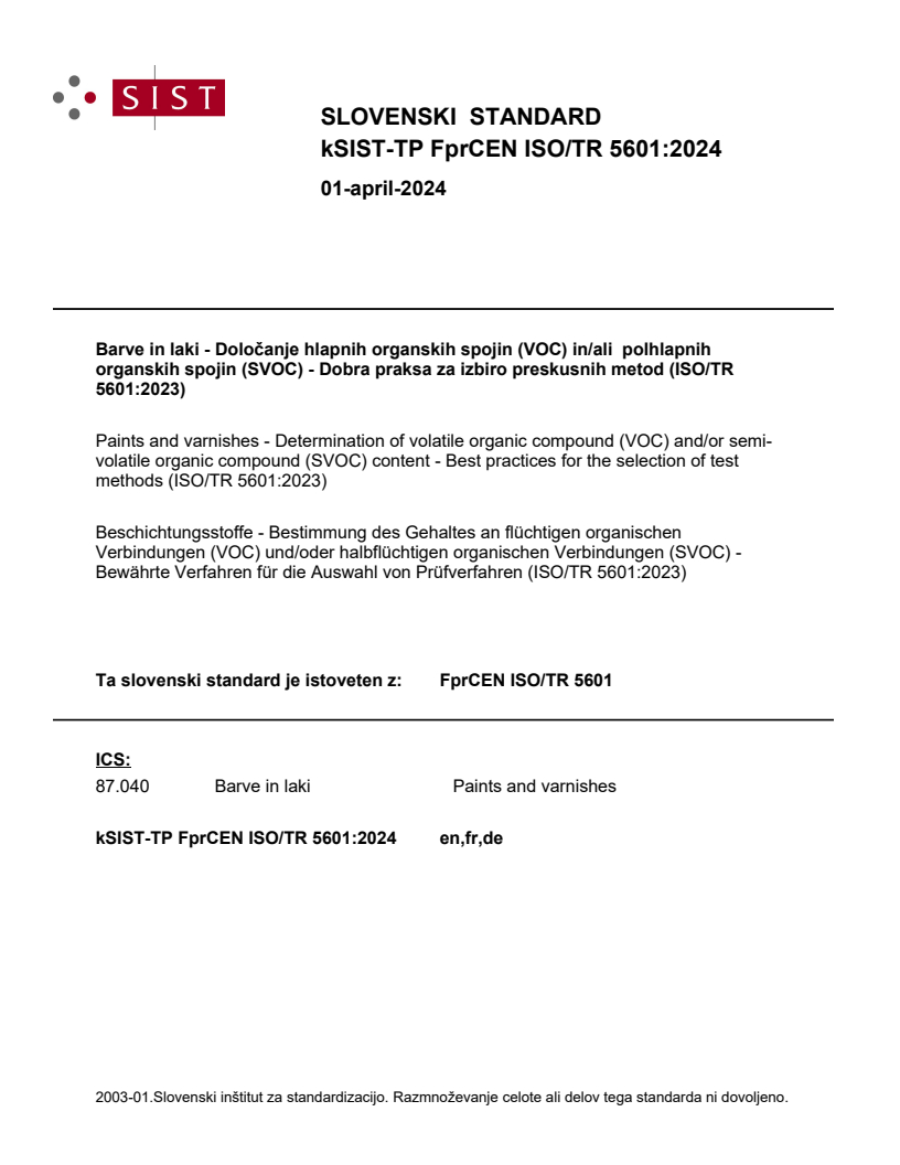 kTP FprCEN ISO/TR 5601:2024
