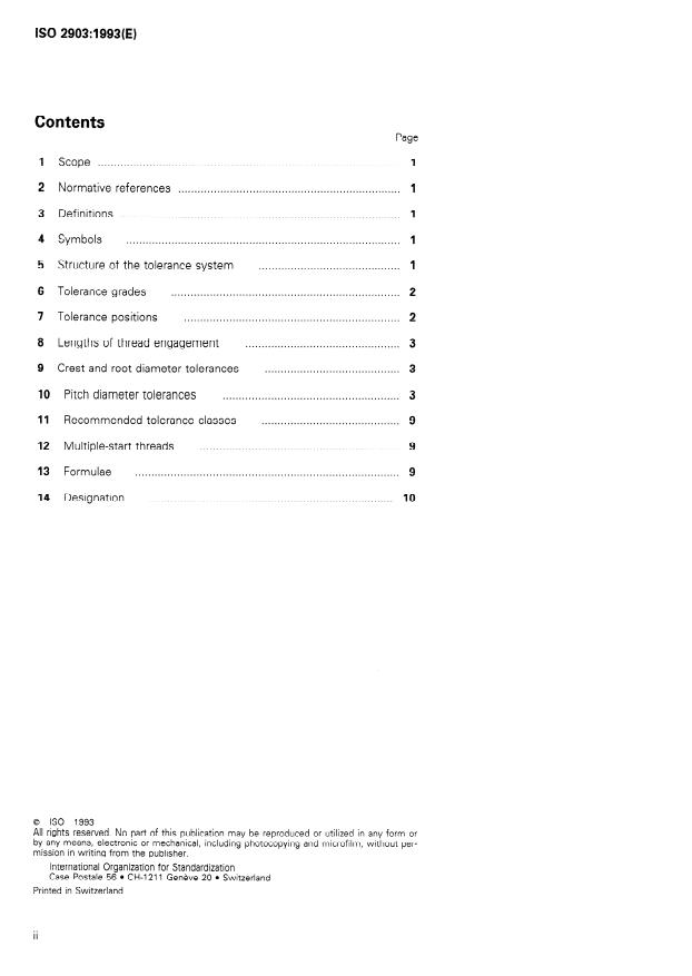 ISO 2903:1993 ISO 2903:1993 - ISO metric trapezoidal screw threads -- Tolerances - Page 2 preview