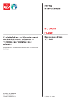 ISO 29981:2024 ISO 29981:2024 - Produits laitiers — Dénombrement des bifidobacteria présumés — Technique par comptage des colonies
Released:11/26/2024 - Page 1 preview