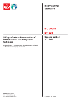 ISO 29981:2024 ISO 29981:2024 - Milk products — Enumeration of bifidobacteria — Colony-count technique
Released:11/26/2024 - Page 1 preview