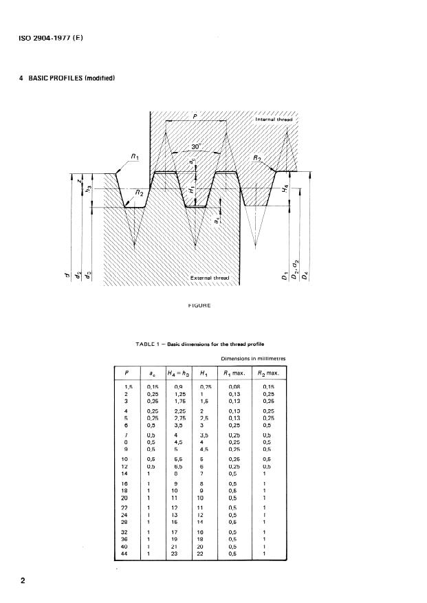 ISO 2904:1977 ISO 2904:1977 - ISO metric trapezoidal screw threads -- Basic dimensions - Page 4 preview
