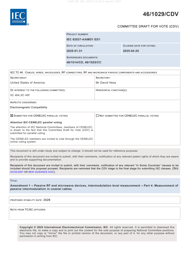 EN IEC 62037-4:2012/oprA1:2025 - BARVE