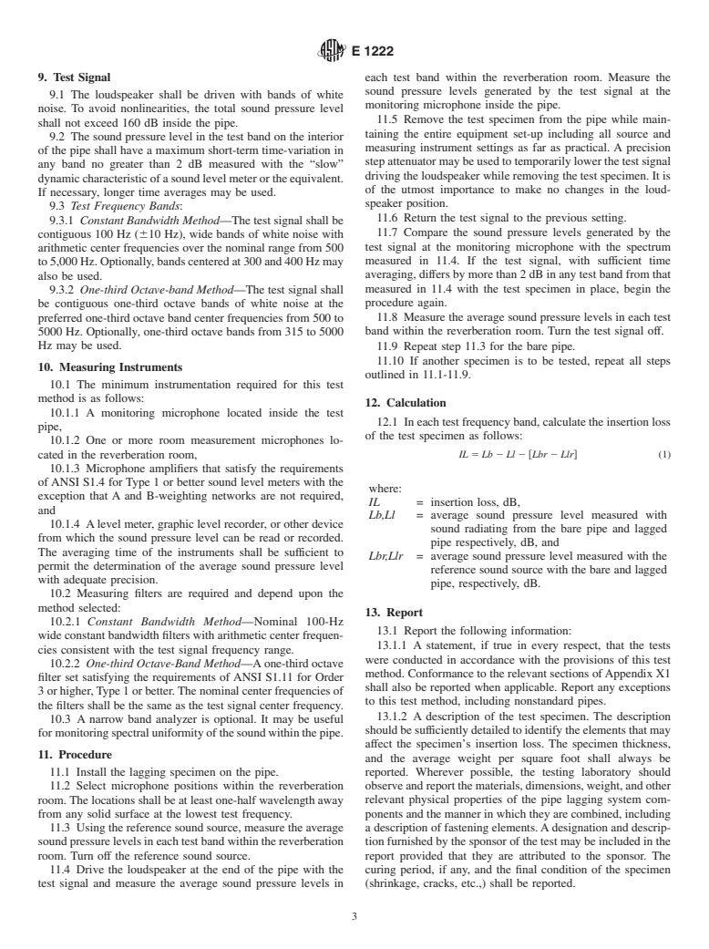 ASTM E1222-90(2002) - Standard Test Method for Laboratory Measurement of the Insertion Loss of Pipe Lagging Systems