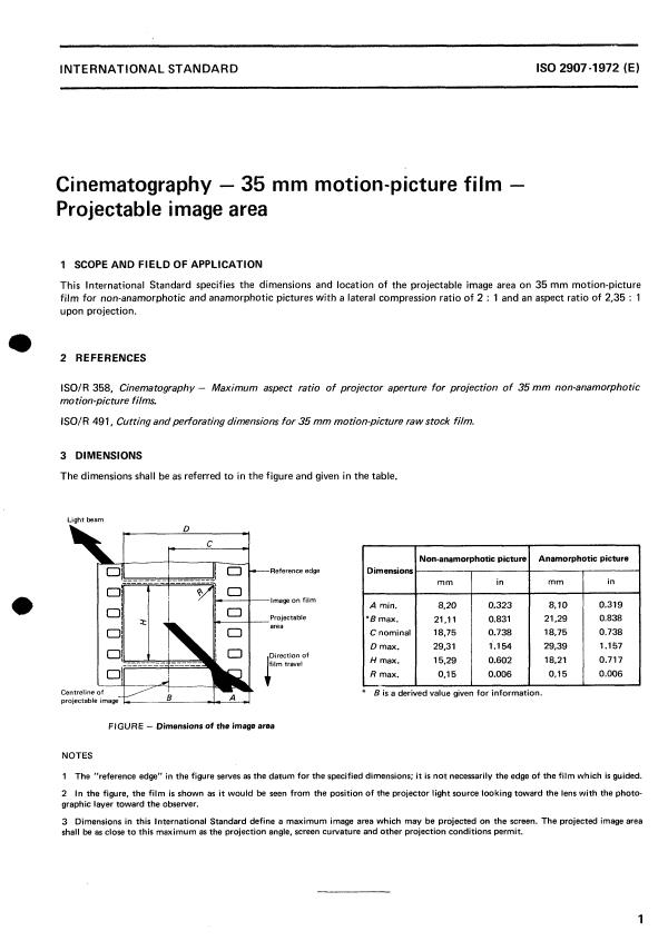 ISO 2907:1972 - Cinematography -- 35 mm motion-picture film -- Projectable image area