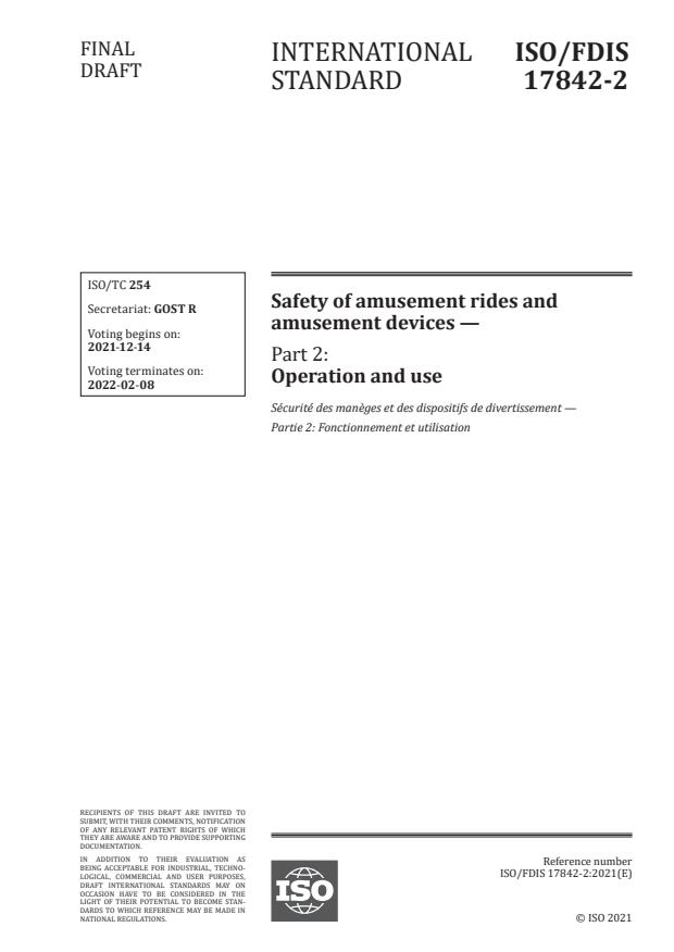 ISO/FDIS 17842-2 - Safety of amusement rides and amusement devices