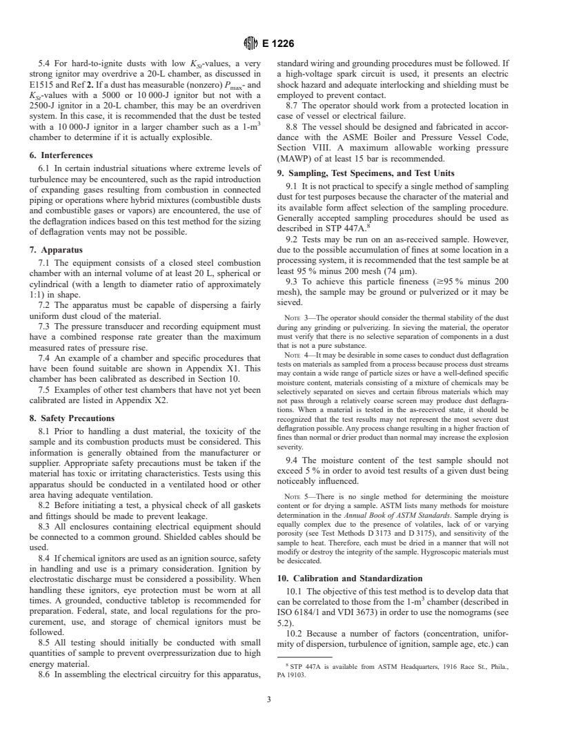 ASTM E1226-00 - Standard Test Method for Pressure and Rate of Pressure Rise for Combustible Dusts