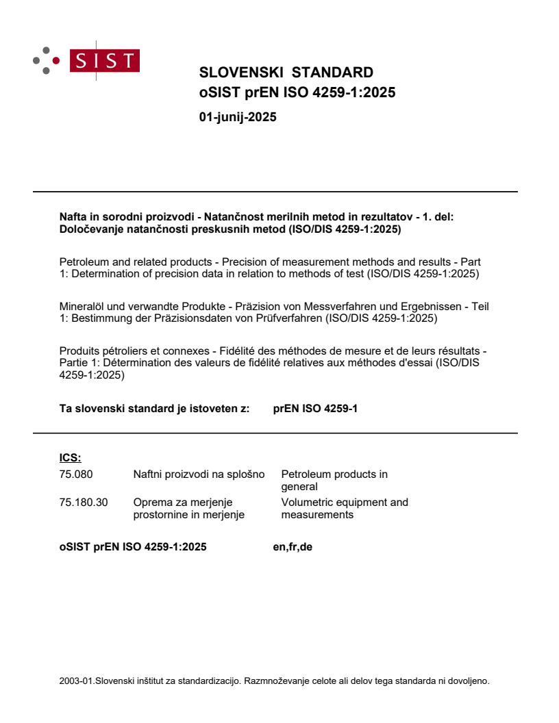 prEN ISO 4259-1:2025 - BARVE