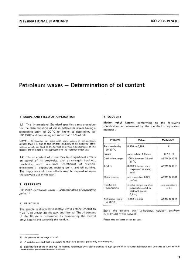 ISO 2908:1974 - Petroleum waxes -- Determination of oil content