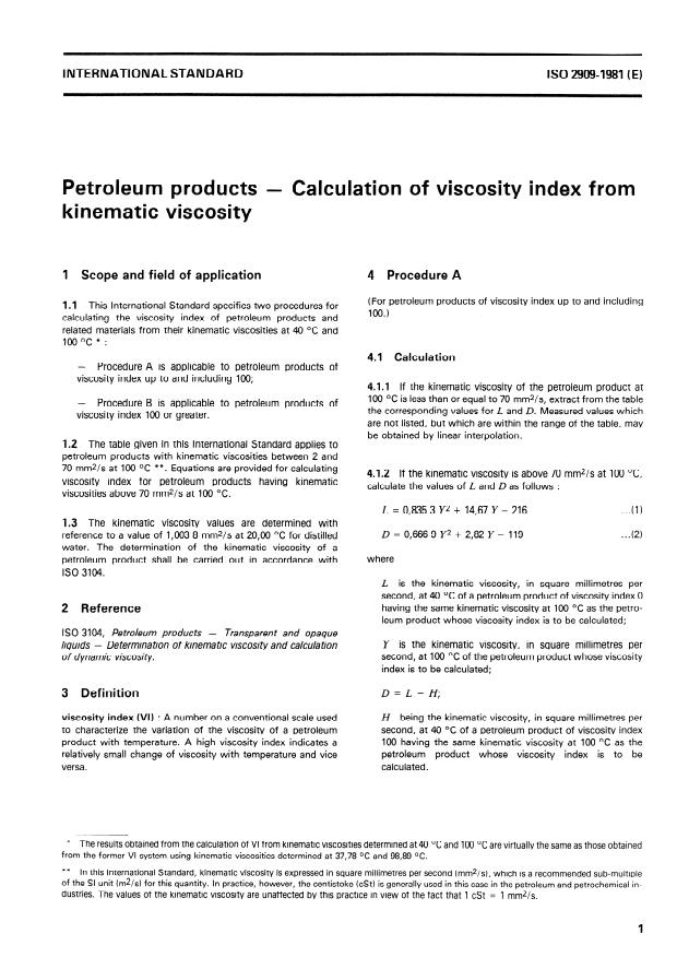 ISO 2909:1981 - Petroleum products -- Calculation of viscosity index from kinematic viscosity