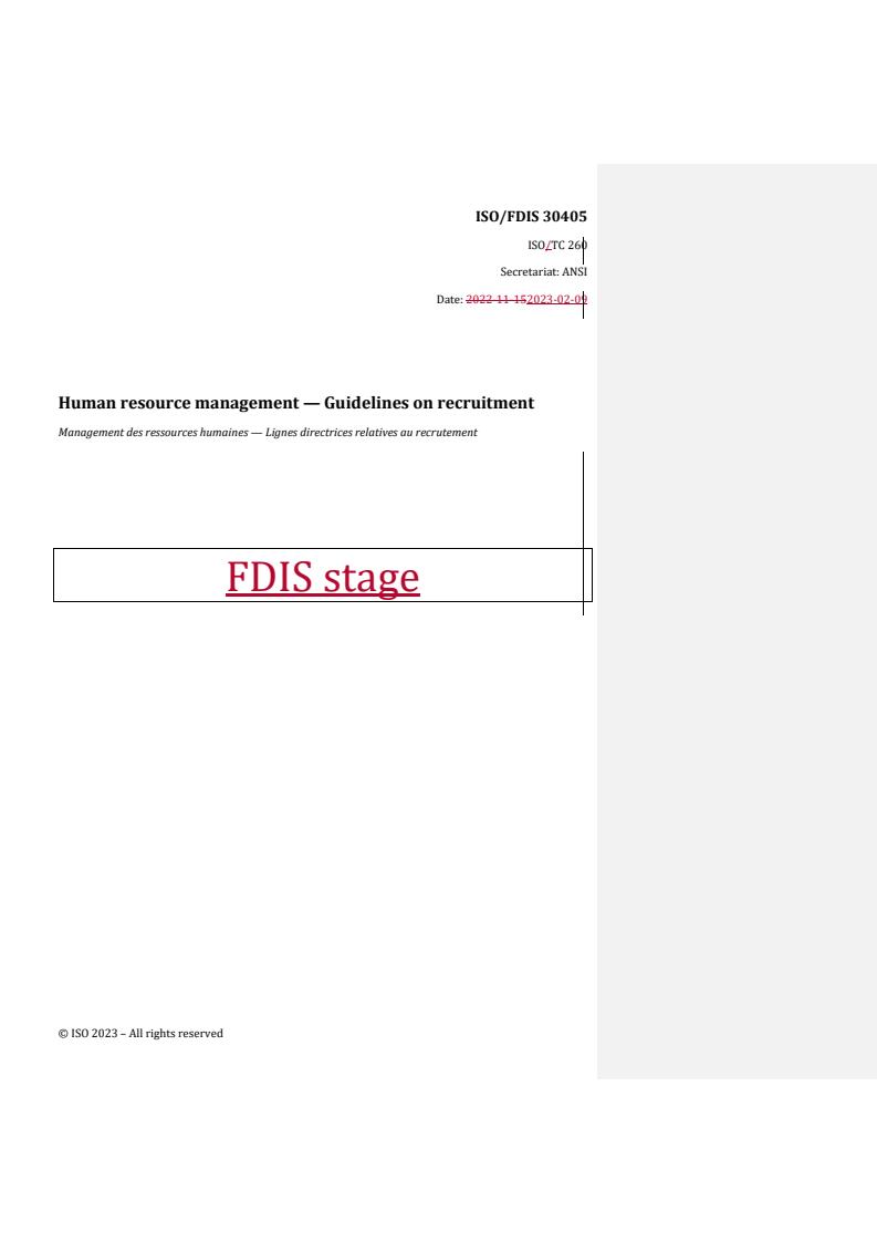 REDLINE ISO/FDIS 30405 - Human resource management — Guidelines on recruitment
Released:2/9/2023