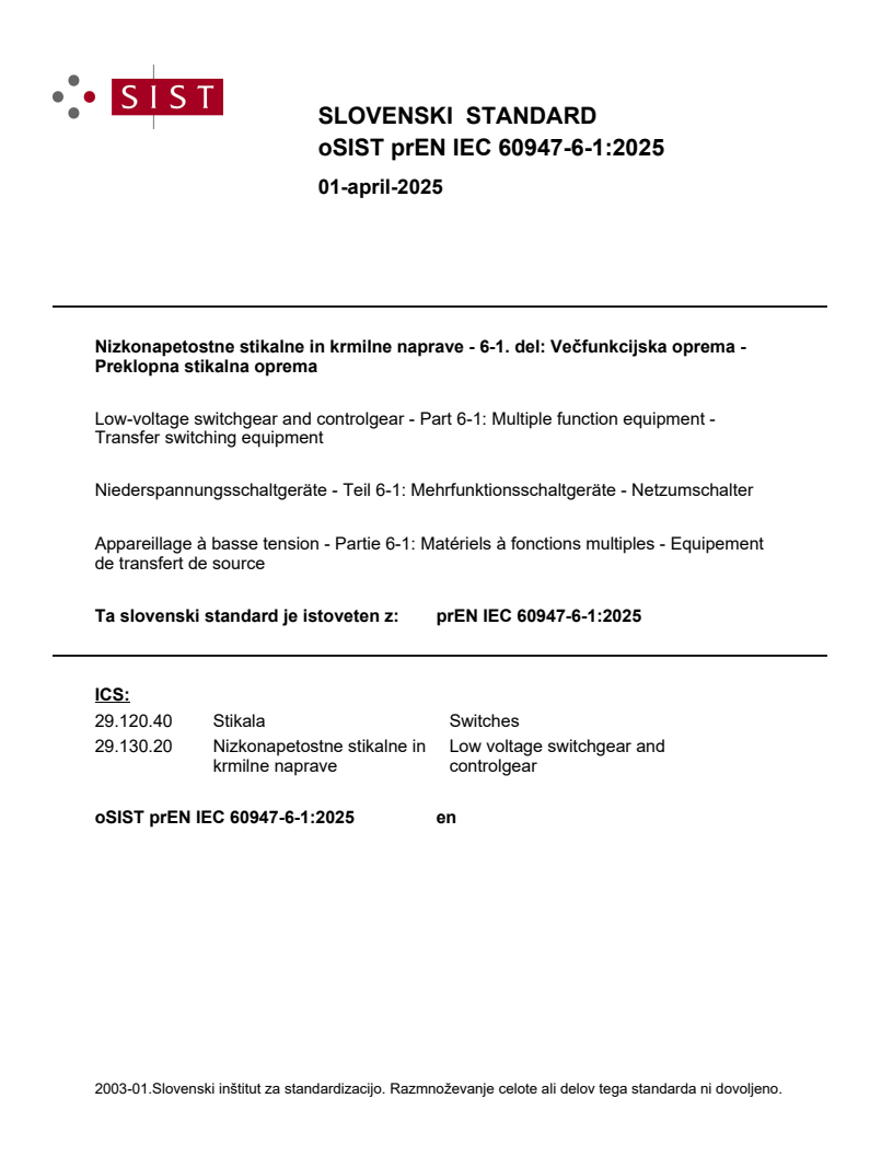 prEN IEC 60947-6-1:2025 - BARVE