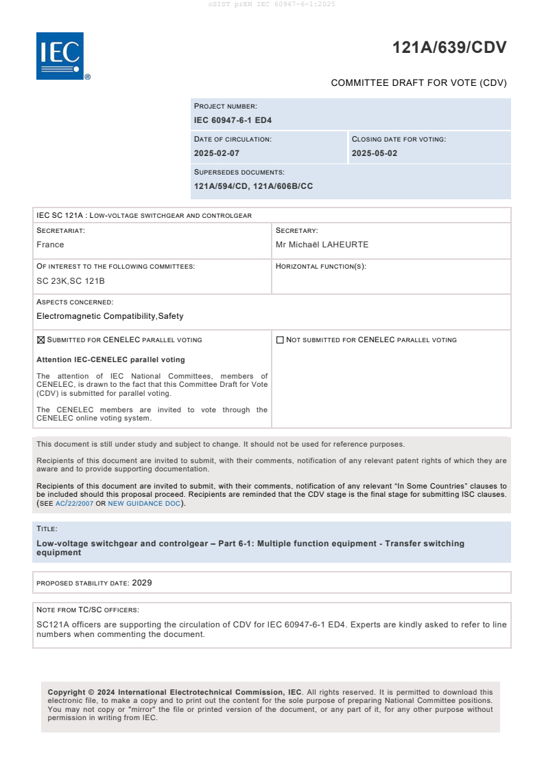 prEN IEC 60947-6-1:2025 - BARVE