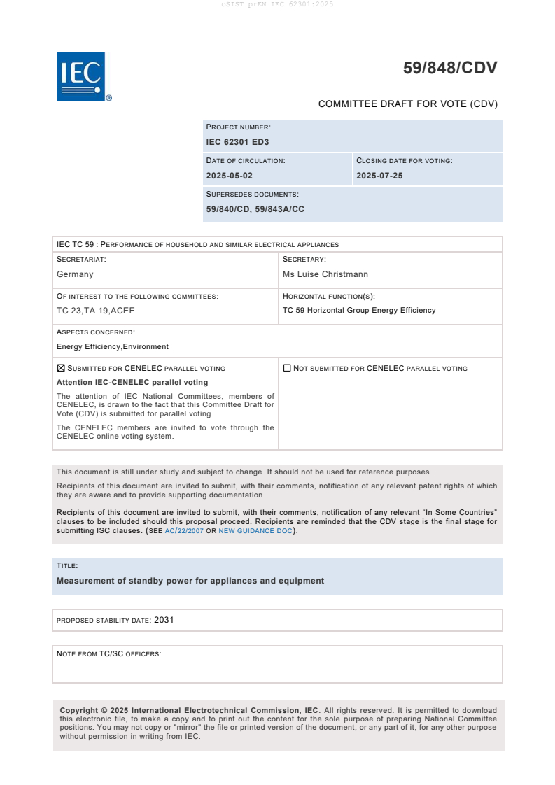 prEN IEC 62301:2025 - BARVE
