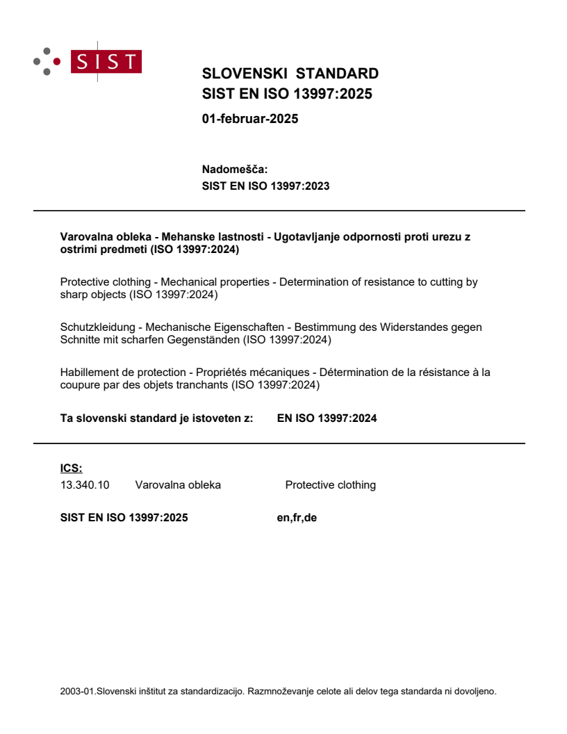 EN ISO 13997:2025 - BARVE