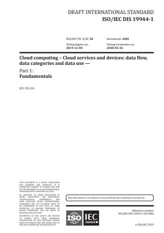 ISO/IEC FDIS 19944-1:Version 25-apr-2020 - Cloud computing -- Cloud services and devices: data flow, data categories and data use