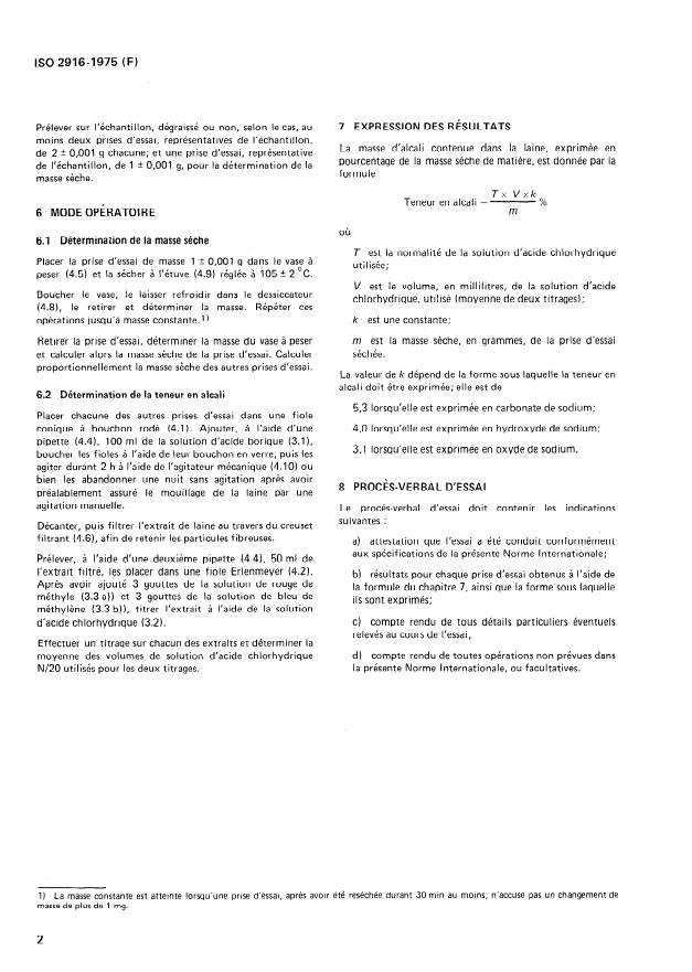 ISO 2916:1975 ISO 2916:1975 - Laine -- Détermination de la teneur en alcali - Page 4 preview
