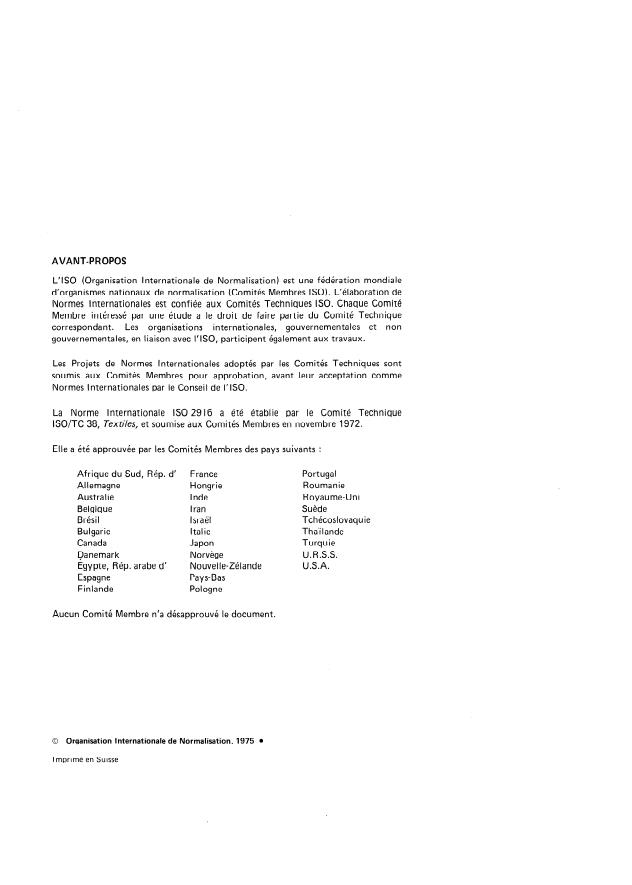 ISO 2916:1975 ISO 2916:1975 - Laine -- Détermination de la teneur en alcali - Page 2 preview