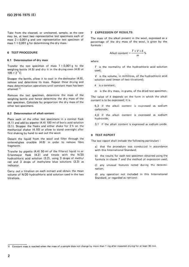 ISO 2916:1975 ISO 2916:1975 - Wool -- Determination of alkali content - Page 4 preview