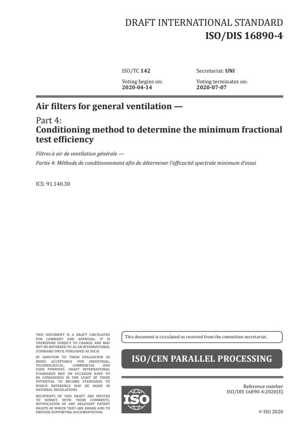ISO/DIS 16890-4 - Air filters for general ventilation