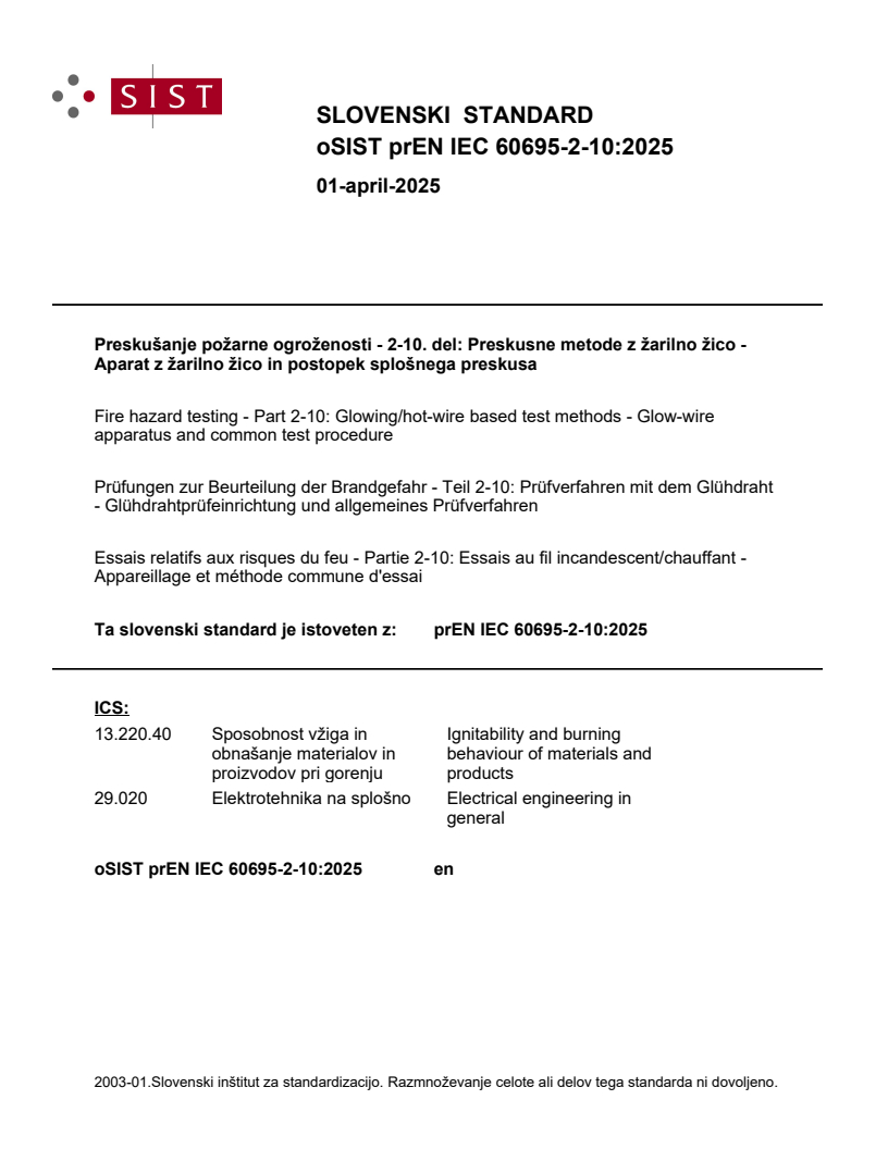 prEN IEC 60695-2-10:2025 - BARVE