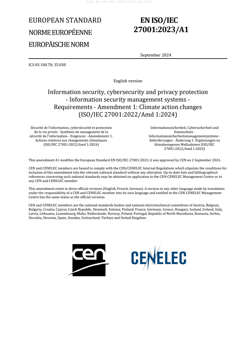 EN ISO/IEC 27001:2023/A1:2025