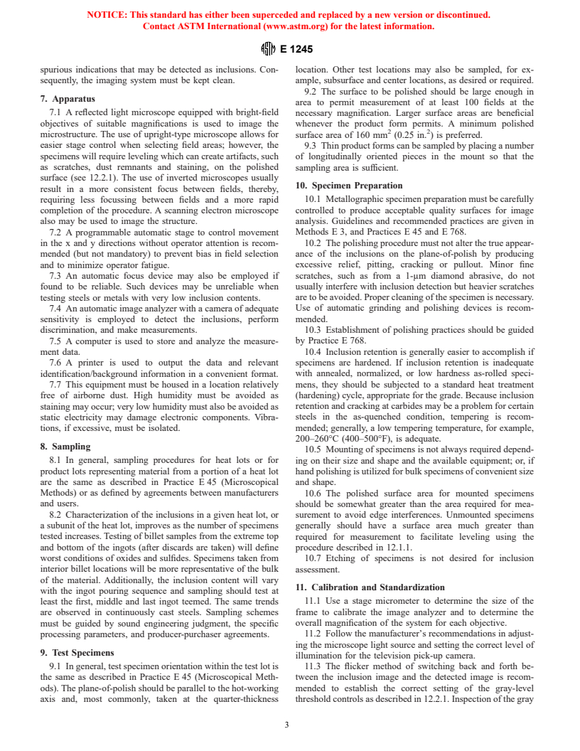 ASTM E1245-00 - Standard Practice for Determining the Inclusion or Second-Phase Constituent Content of Metals by Automatic Image Analysis