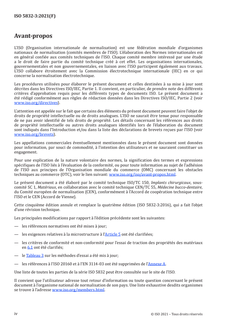 ISO 5832-3:2021 ISO 5832-3:2021 - Implants chirurgicaux — Matériaux métalliques — Partie 3: Alliage corroyé à base de titane, d'aluminium-6 et de vanadium-4
Released:11/18/2021 - Page 4 preview