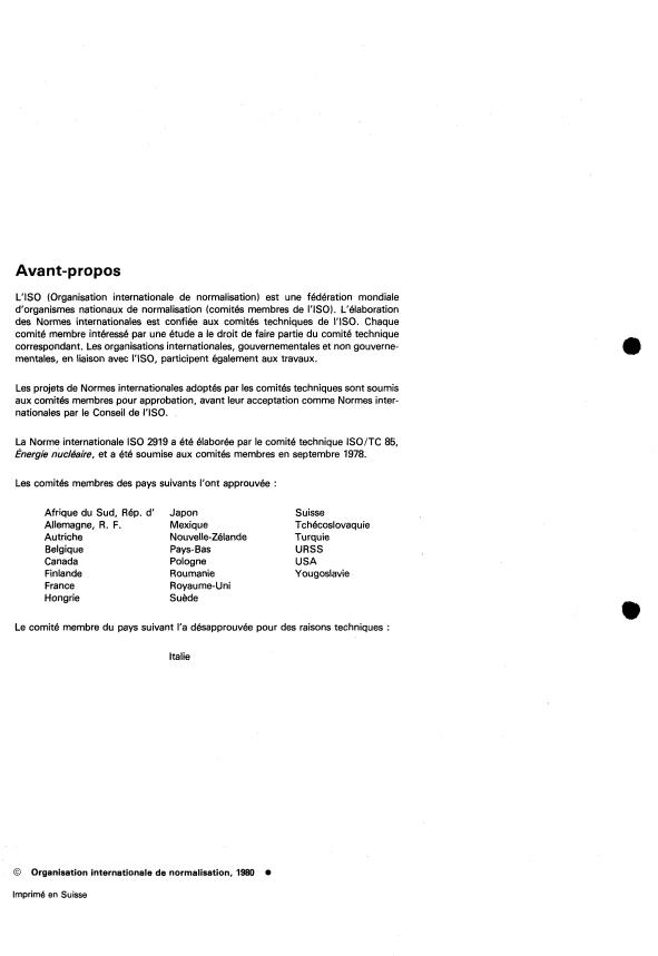 ISO 2919:1980 ISO 2919:1980 - Sources radioactives scellées -- Classification - Page 2 preview