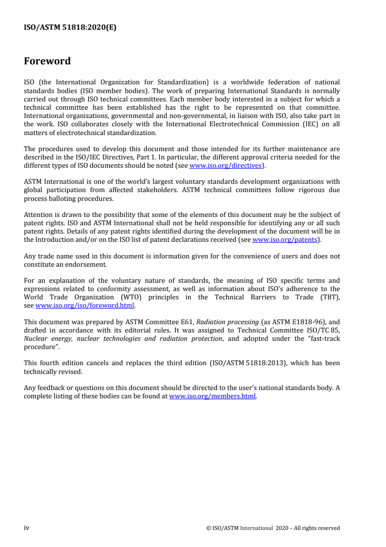 ISO/ASTM 51818:2020 ISO/ASTM 51818:2020 - Practice for dosimetry in an electron beam facility for radiation processing at energies between 80 and 300 keV
Released:6/30/2020 - Page 4 preview