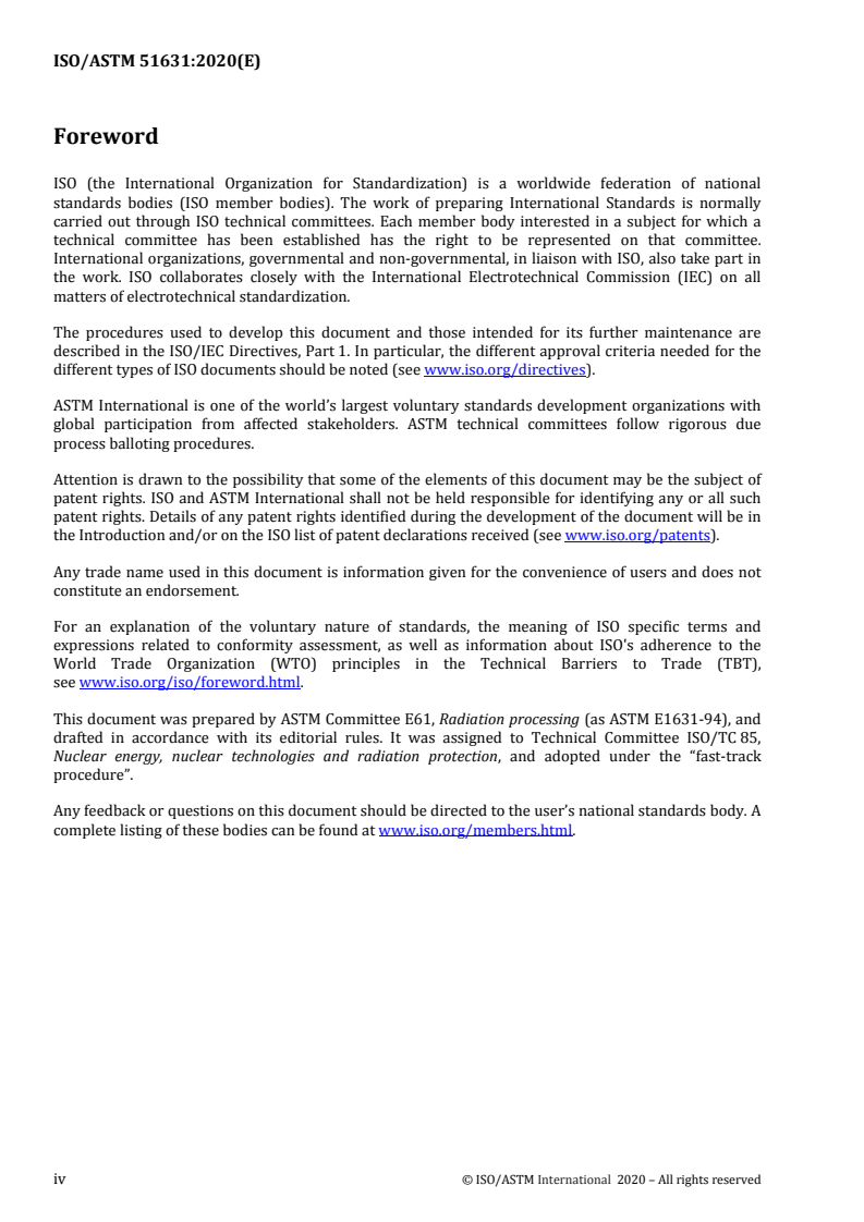 ISO/ASTM 51631:2020 ISO/ASTM 51631:2020 - Practice for use of calorimetric dosimetry systems for dose measurements and dosimetry system calibration in electron beams
Released:2/25/2020 - Page 4 preview